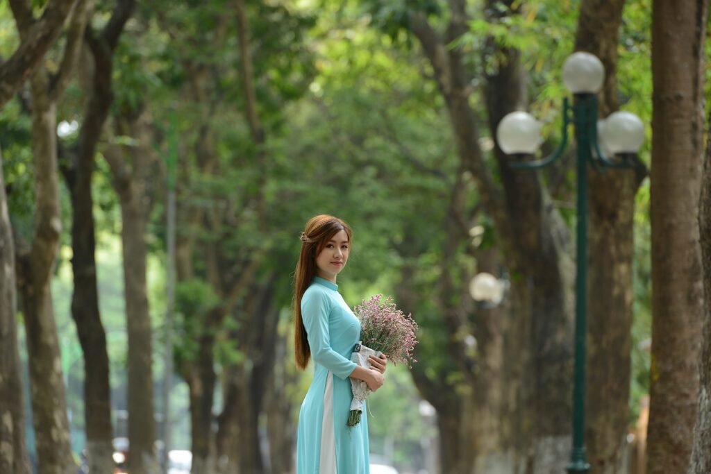 A woman with a bunch of flower